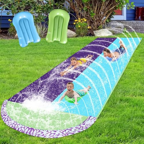 Rppiup Toboggan Aquatique de Jardin, Toboggan à Eau pour Double Glissade de 600 * 140 cm et 2 Planches de Surf, Jouets dété pour Adultes et Enfants pour Le Jardin, Piscine, Extérieu