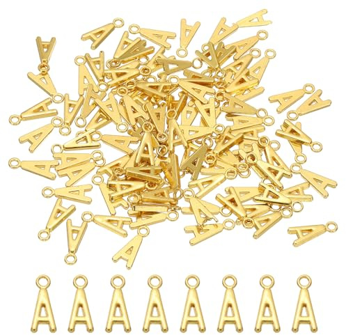 PATIKIL Ciondoli Alfabeto, 100 Pcs Ciondoli per Braccialetti Letterae Fai Da Te Per Creazione di Gioielli, Orecchini, Collane, Artigianato, Tono Oro, Lettera A