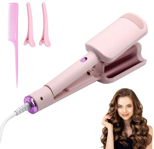 HASAIKA® Waver Fer à Onduler, Fer à Onduler en Céramique, 32 mm Gros Bigoudis Cheveux avec 4 Températures réglables pour tous les types de cheveux (Rose)