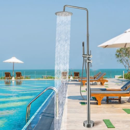 SAYEYBU Ducha PortáTil para Exteriores, con Rociador De Mano, Ducha De Pie para Exteriores, Duchas De JardíN De Acero Inoxidable, para Camping, Piscina, JardíN Y Sauna,A