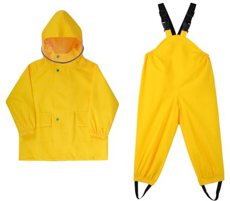 Ynport Crefreak Unisex Trajes de lluvia para Niños Chaqueta Impermeable con Pantalones de lluvia con Tirantes Chubasquero Ligero para Niños con Capucha al aire Libre para Niño y Niña