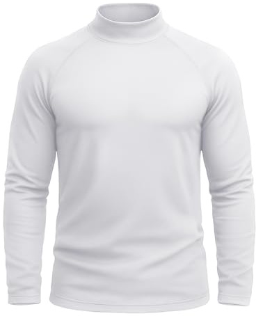 NASBING White Thermal Long Sleeve Men Fleece Lined Underwear Tops Mock Turtle Neck Base Layer Men Cold Weather Winter Undershirt,M