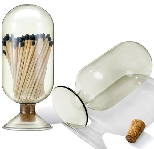 Soporte para Cerillas, Portacerillas de Vidrio for cerillas, Tarro Decorativo for, Cristal Gris Ahumado for 4 Pulgadas, decoración Moderna for Chimenea, no Incluye(7 Inch)