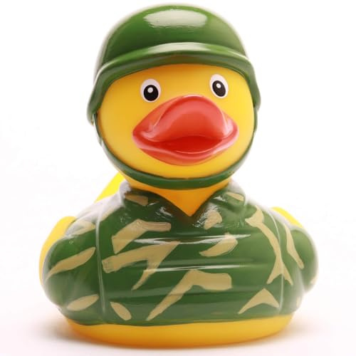 Duckshop I anatra da bagno soldato I cigolii, L 8,5 cm, regalo per servizio militare, presente per veterani, per collezionisti