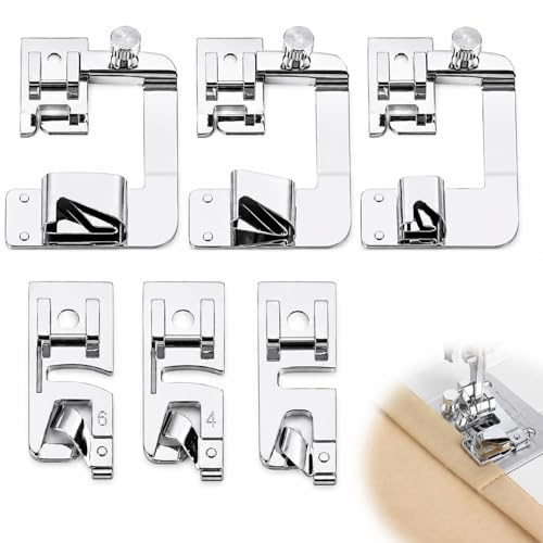 Set de 6 Pieds-de-Biche en Acier Inoxydable pour Machine à Coudre, Large et Fin (3mm à 8/8), Compatibles avec Brother, Singer, W6, Elina, Janome, pour Couture Professionnelle et Débutante