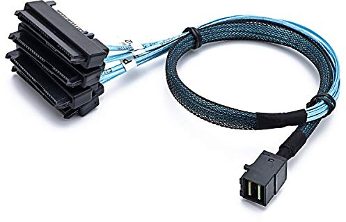 CableDeconn SFF-8643 interne Mini SAS HD auf (4) 29pin SFF-8482 Stecker mit SAS 15pol Power Port 12 GB/s Kabel (1m)