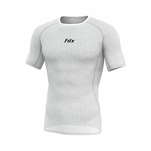 FDX Cool Mesh Base Layer Half Sleeve - Men’s Summer Cycling Mesh Top - Ultralight, Breathable, Anti-Odour Bicycle Skins Jersey - Under-Shirts for Running, Gym, Workout, Hiking (White, Large)