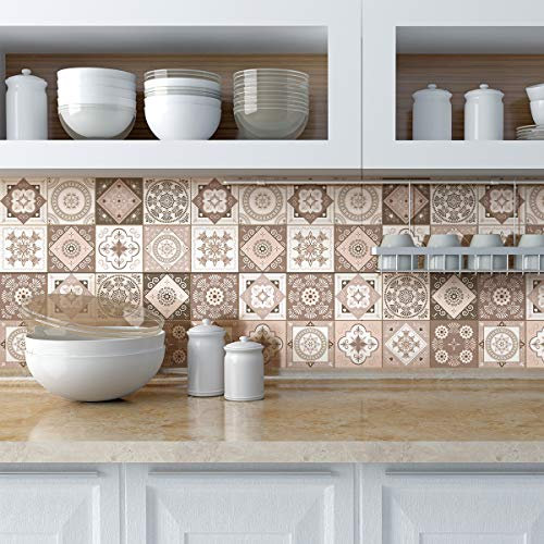 Ambiance Sticker Adesivi Autoadesivi, Decorazioni Murali, Adesivi per Piastrelle per Bagno e Cucina Cementine Azulejos Aniolo - 24 Piastrelle Adesive 20 x 20 cm