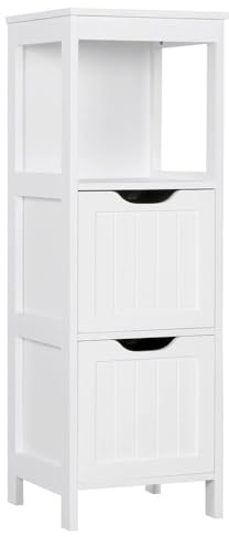 Yaheetech Bathroom Floor Cabinet with 2 Drawers, Modern Wooden Storage Unit, 30x30x89cm, for Bathroom, Living Room & Hallway, White