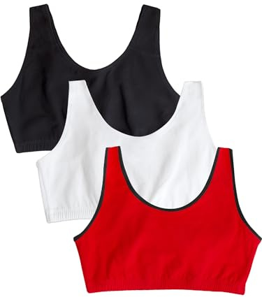 Fruit of The Loom Sujetador Deportivo para Mujer (6 Unidades), Skinny Stripe/White/Red Hot, 40