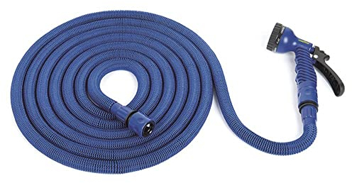 Goodyear - Manguera extensible 30m con Pistola de riego en 7 posiciones. Flexible para uso en jardín. Tejido entrelazado de alta densidad. Anti torsión y ligera. Conectores rápidos ½’’ ¾’’
