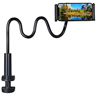 EightSpace Supporto per letto a collo di cigno, girevole a 360°, braccio flessibile regolabile, per iPhone 13 Pro, 12 11 Pro XS Max Samsung S10 S9 S8, smartphone da 4 a 6,5 pollici (nero)