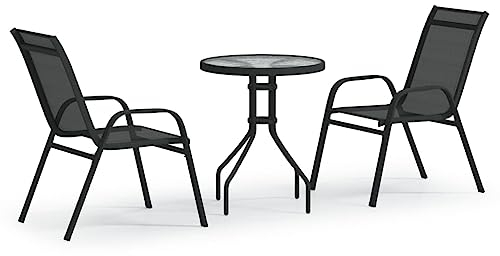 vidaXL Bistroset 3-TLG. Gartenmöbel Balkonset Gartenset Sitzgruppe Terrassenmöbel Balkonmöbel Garten Garnitur Bistro Bistrotisch Bistrostuhl Schwarz