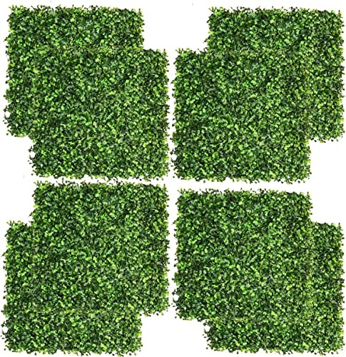 10 x 10 Artificial Boxwood Hedge Panels 20PCS Artificial Boxwood Panels Topiary Hedge Plant Faux Grass Wall Decoration Faux Greenery Wall Panel for Indoor Outdoor Garden Backyard Home Decor