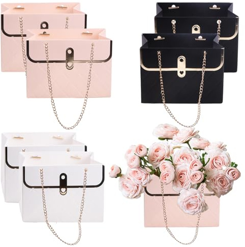 6 Piezas Bolsas de Regalo de Flores, Bolsa de Papel de Regalo con asa Bolso Tote de Ramo Portátil, Caja de Papel de Flores para Bodas Cumpleaños San Valentín