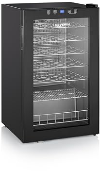 SEVERIN Weinkühlschrank 95L Volumen für max. 36 Flaschen 0,75L, Wein-Temperierschrank inkl. LED & Touch-Display, Temperatur einstellbar von 5-18°C, nur 42 dB, EEK G, schwarz, WKS 8908