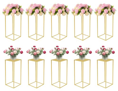 Fiita Wedding Centrepieces for Tables Gold Vase Metal 15.7/23.6/31.5/39.4Inch Tall Flower Stand for Table Decoration Column Display Stand for Wedding Centrepieces Table Party Home Decor-2Pcs/10Pcs