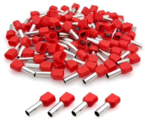 JZK Juego de 100 abrazaderas rojas de doble punta, 2 manguitos aislados para cables de 6 mm² para engarzar conexiones de alambre