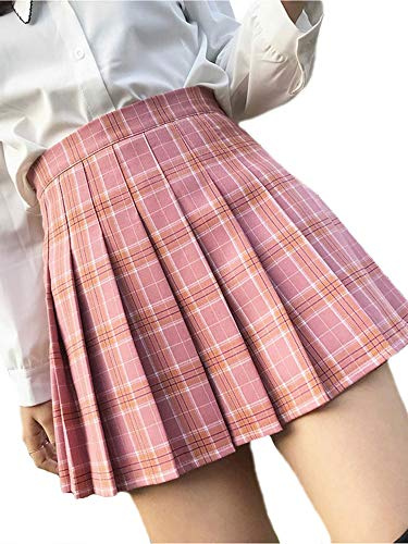nonotse Women Girls High Waist Pleated Skater Tennis School Short Skirt (Red Plaid, XL)