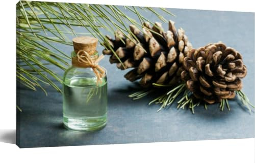 Bathroom Wall Art Decor for Bedroom Living Room Small Canvas Wall Art Framed Pine turpentine essential oil glass bottle pine coniferous leaves and Prints Artwork Painting Pictures Kitchen Office