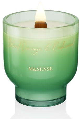 M&SENSE doftljus Blodoransje Cedern|Knäckljus med trätoft|280g 60 timmars långt brinnande sojavaxljus i glas|Luksuriöst ljus present för män och kvinnor