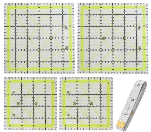 FDGGT 4 Règles De Patchwork Carrées Et 1 Règle Souple, Outils De Patchwork en Acrylique, Accessoires De Couture De Bricolage, Règle De Tailleur