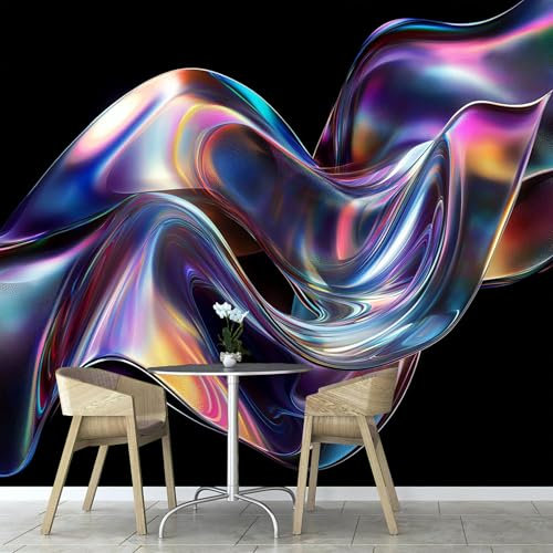 Papel Pintado Pared 3D Papel Tapiz， Humo Metálico Abstracto Líneas De Graffiti tejido seda Fotomurales 3D Papel Pintado Pared Dormitorio Murales Wallpaper 350×256cm