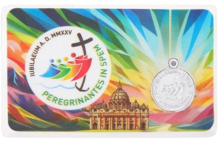 OVUNQUE PROTEGGIMI Holy Card Gibileo, laminerad bild i Spem MMXXV, laminerad santino, medalj, officiell jubileumslogotyp 2025 (C)