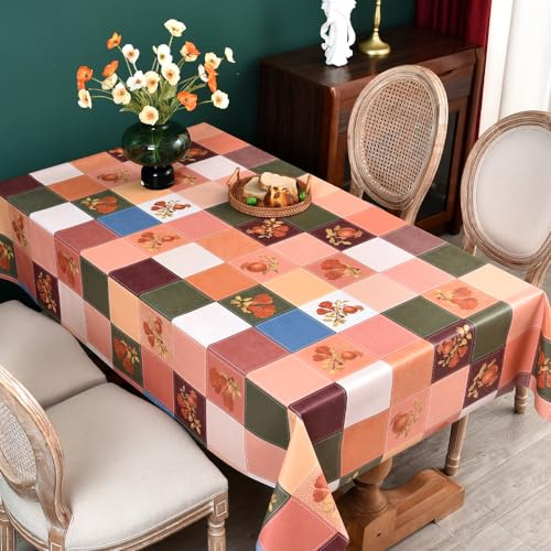 Plenmor Mantel de hule PVC rectangular, impermeable, lavable, cubierta de mesa de comedor (rejilla naranja, 185 x 137 cm)