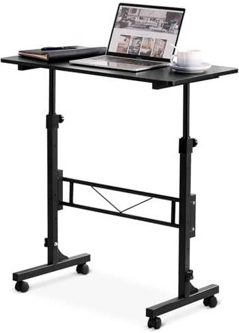 Standing Desk Adjustable Height, Mobile Stand Up Desk with Wheels Small Computer Desks, Home Office Desk, Rolling Desks, Portable Laptop Desk Country Black Standing Table 80 x40 cm Height 70-110 cm