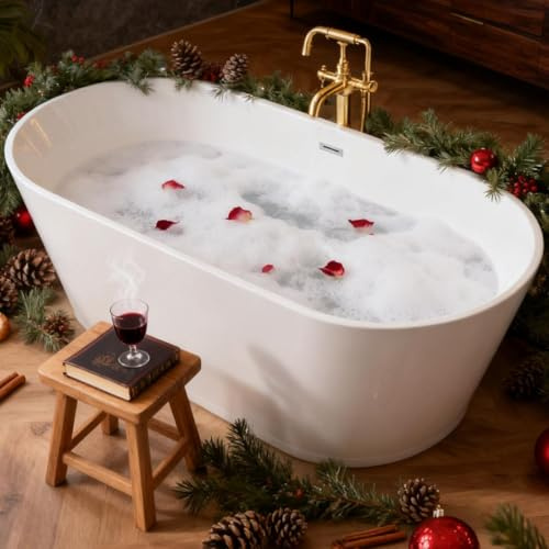 55 Oval Acrylic Free Standing Tub with 8-Layer Insulation (Gloss White)