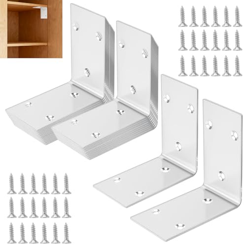 HONYUET Vinkelhörnstöd med skruvar, 48 x 85 x 85 mm, L-formad 90 graders rät vinkelfäste för trä, 20-pack, silver