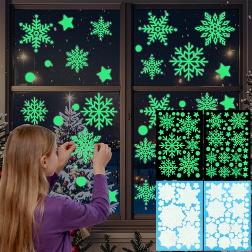 124 immagini per finestre, Natale, decorazioni natalizie, adesivi fluorescenti, autoadesivi, fiocchi di neve, decorazioni natalizie, finestre del vino, vetrine, vetrine