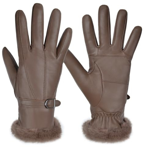 Harssidanzar Damen Winter Lederhandschuhe Fellgefüttert SL022EU Braun M