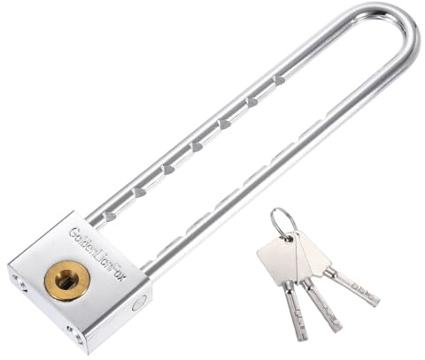 PATIKIL Candado Arco Largo Con Llaves 7.48, Latón Sólido Arco Extra Largo Extendible Ajustable En Forma U Para Candado Casillero Puerta Vidrio Puerta Gimnasio Valla Cobertizo, Plateado