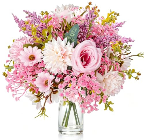 22 Pcs Pink Artificial Flowers Peony Hydrangea Faux Gypsophila Bouquet | Artificial Pink Rose Baby's Breath Flowers Fake Plants Silk Flowers For Wedding Bouquets Party Centerpieces DIY Home Decor