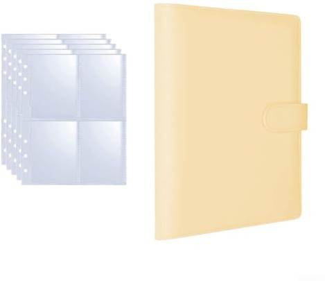 PureBowlic stor kapacitet PU kort album organiserare för 25 fyra rutnät lösa blad, snygg visitkortshållare, för foton och samlarföremål, förvaringspärm 23,3 x 18 cm (gul)