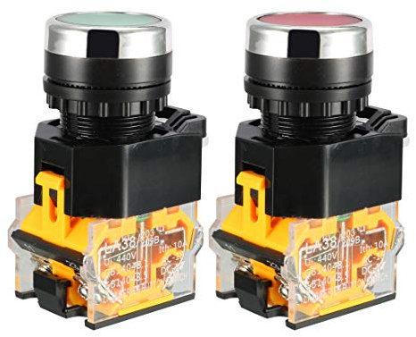 Sourcingmap 2pcs 22mm Mount 10A 380V DPST Red Green Momentary Push Button Switch