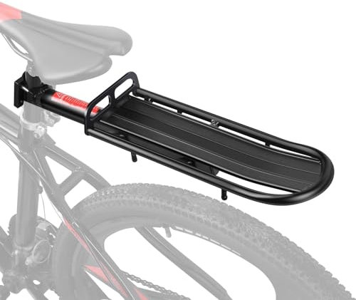 Flexzion Adjustable Bike Cargo Rack 20lb Capacity, Universal Extendable Aluminum Seat Post Rear Carrier Bicycle Touring Mount for Heavy Luggage Saddle Equipment Gear, Black