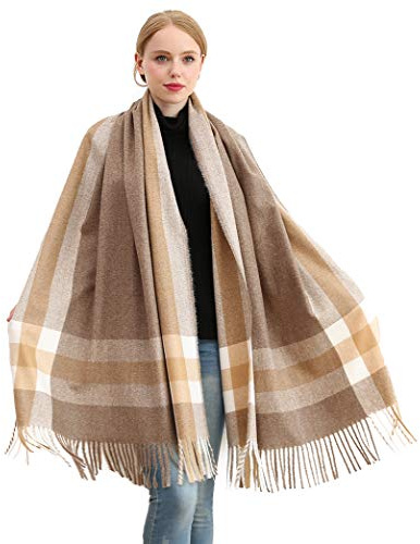 Longwu Women Soft Cashmere Wool Scarf Large Pashminas Shawl and Wrap Warm Stole Blanket Caramel colour(Size: One Size)