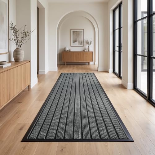 Hafaa Door Mat Indoor & Outdoor Grey 80x300 cm Non Slip Washable Doormat Dirt Trapper Water Absorbent Rubber Mat Heavy Duty Floor Mats