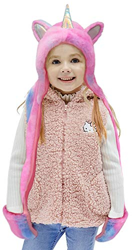 Gifts Treat Kids Unicorn Winter Hat with Scarf Plush Novelty 3 in 1 Multi-Functional Hat, Scarf and Mittens(Purple,M)