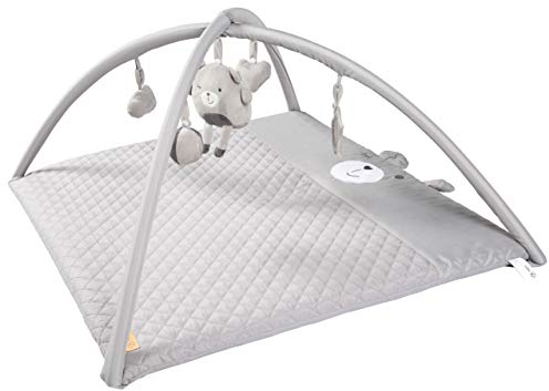 roba Baby Krabbeldecke mit Spielbogen roba Style - 5 Spielelemente - Hasen Motiv - Activity Spieldecke nutzbar als Wickelauflage - 85 x 75 cm - Grau