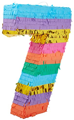 Small Rainbow Pinata Number 7 for Kid’s 7th Birthday Party, 29 x 16.5 x 7.6 cm