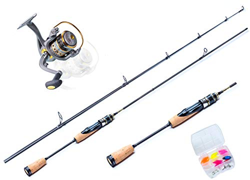 MiRoeFishing Ultralight Angelset Ready for Fishing ! 180cm UL-Carbonrute + Angelrolle Expert500 mit Schnur + Köderset. Spinnrute - Steckrute 2-teilig - extrem biegsam