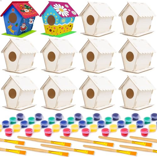 hapray Kit fai da te per casetta per uccelli, per bambini, per costruire e dipingere la casetta degli uccelli (include vernici e pennelli), artigianato in legno per bambini, ragazze, ragazzi, bambini