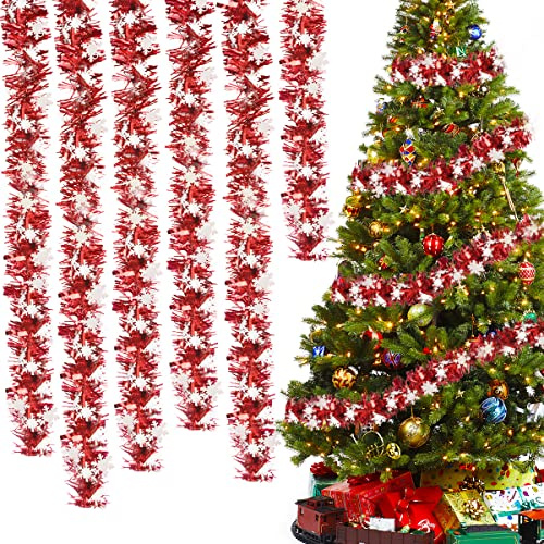 RosyFate 6 x 2.5m Guirnalda Metálico de Navidad, Guirnalda de Espumillón de Navidad, Guirnalda de Oropeles Decorativa, Oropel de Navidad Decoración, Guirnalda Brillante de Oropel