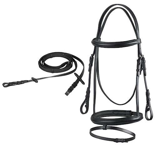 Start Trense Pferd mit Zügel – Anatomisches Trensenzaum Leder für Shetty, Pony, Vollblut, Warmblut, Kaltblut – Englisch kombiniertes Reithalfter, gepolstert & komfortabel (Shetty, Schwarz)