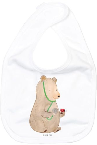 Mr. & Mrs. Panda Organic Babylätzchen Bär Arzt - Geschenk, Sabberlätzchen, Geschenk für Geburt, Teddy, Babygeschenk, Klettlätzchen, Geschenk zur