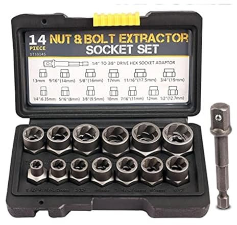 14 PCS Bolt Extractor Set, Impact Bolt & Nut Remover Socket Tool, Stripped Lug Nut Remover, Extraction Socket Set for Damaged, Frozen, Studs, Rusted, Rounded-Off Bolts & Nuts Screws (One Size 14PCS)